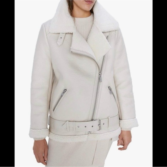 Fitaylor Jackets & Blazers - Fitaylor Women's Cream Shearling Moto Jacket Size M